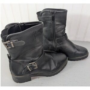 ASOS Black Platform Biker Boots Women's Size 6W Chunky Lug Moto Grunge Leather